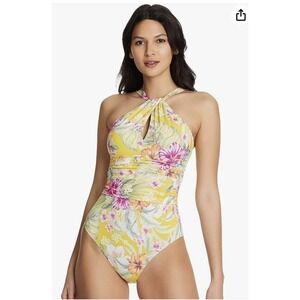 Bleu by Rod Beattie Paradiso High Neck Keyhole Mio One-Piece, Gold, 4